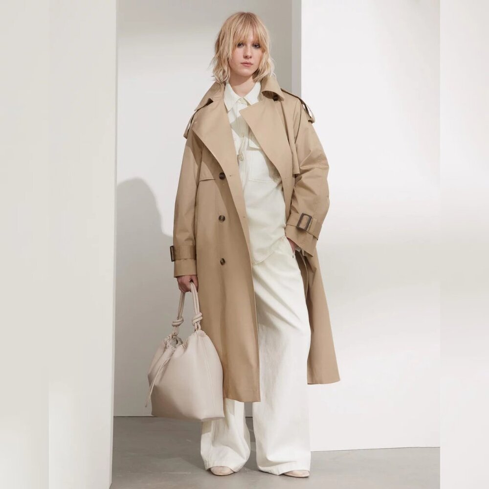 & Other Stories Buckle-Belt Trench Coat in Beige Medium Dusty Size Small